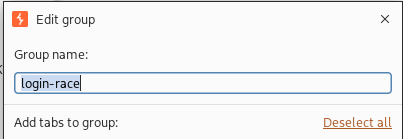 Burp Repeater create tab group dialog named login-race